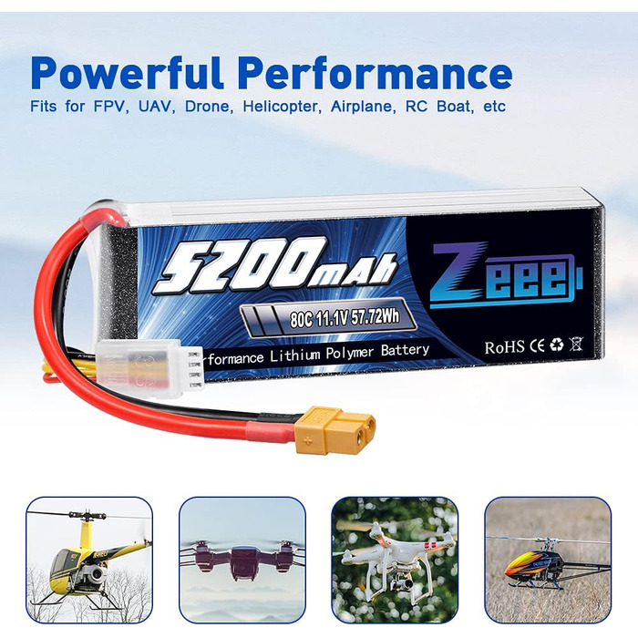 Акумулятор Zeee 3S LiPo 5200mAh 11.1V 80C з роз'ємом XT60 для RC моделей (набір 2 шт.)