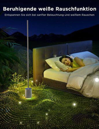 Govee Stehlampe Pro 2100 Лм, RGBIC LED лампа з Bluetooth-колонкою, білий шум, Alexa, 16 млн кольорів, музична синхронізація, сіра, для вітальні