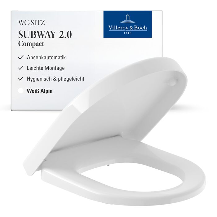 Сидіння для унітазу Villeroy & Boch Subway 2.0 Compact D-Form, білий альпійський глянцевий, з мікроліфтом, Duroplast, 9M68S101