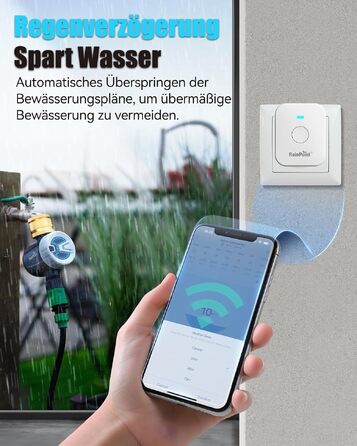 Таймер для поливу RainPoint WiFi, автоматична система поливу з латунним входом, режим циклу/замочування, керування через Smart APP (2.4 GHz WiFi/Bluetooth) для газону та саду