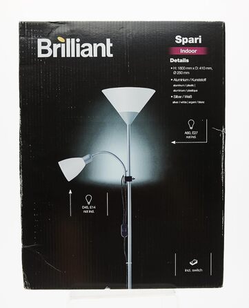 Торшер BRILLIANT Spari з читальним ліхтарем, сріблясто-білий, для лампи E27 60Вт, зі шнуровим вимикачем