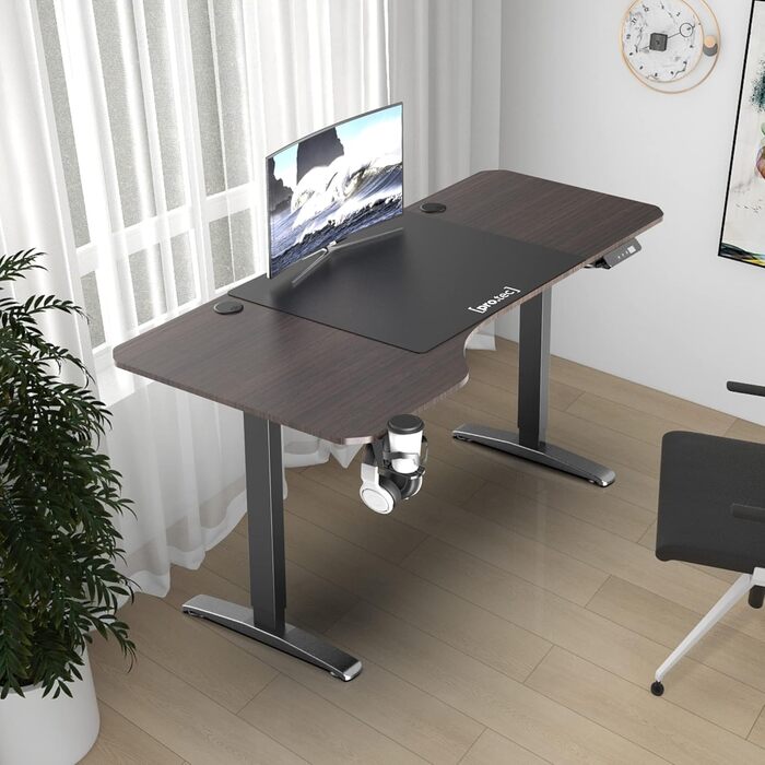 Електричний стіл pro.tec Oxnard 160x75 см з регулюванням висоти, пам'яттю, алюмінієвим каркасом, навантаженням до 80 кг, підставкою для напоїв і гачком для навушників, горіхова текстура