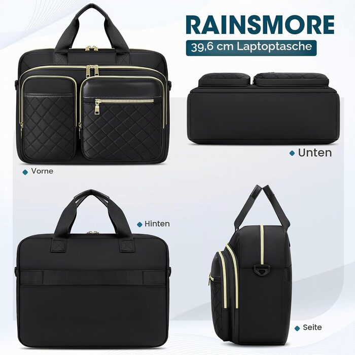Сумка для ноутбука RAINSMORE 15.6-17.3 дюймів жіноча, водонепроникна ділова сумка-чохол для офісу та роботи, чорна