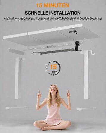 Електричний підйомний стіл Acrolix 120x60 см, білий — Регульований комп'ютерний стіл для офісу та дому з функцією пам'яті та кабелеменеджментом, витримує до 80 кг