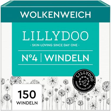 Гіпоалергенні підгузки LILLYDOO, розмір 4 (9+ кг), щомісячний запас, 150 шт.
