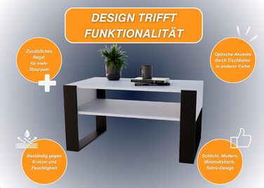 Журнальний стіл CraftPAK для вітальні з якісного деревостружкового матеріалу, сучасний столик для дивану з додатковою полицею, колір бетон білий-чорний