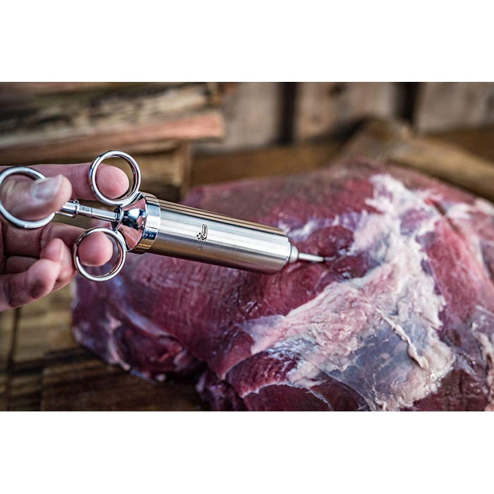 Професійний маринувальний шприц Grillfürst з нержавіючої сталі, 60 мл, набір з 3 голками для м'яса, барбекю, маринаду