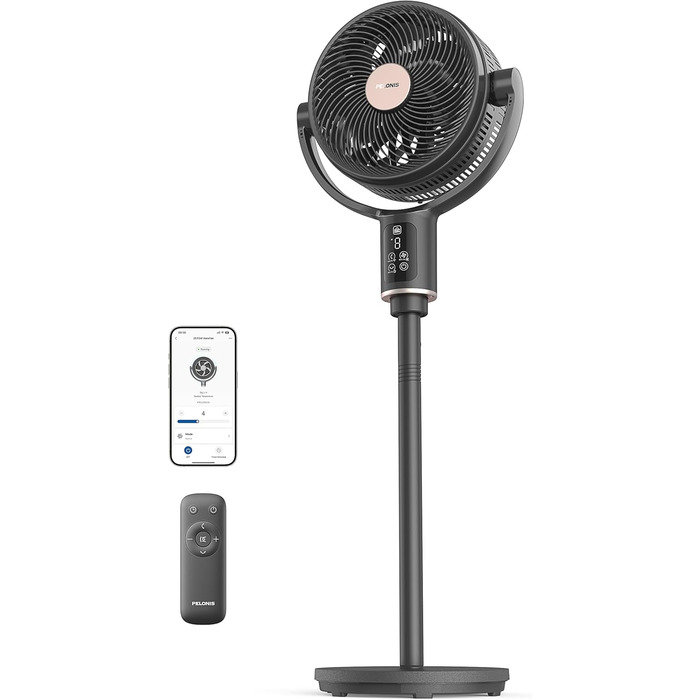 PELONIS вентилятор підлоговий Smart з осциляцією, DC мотор, 9 швидкостей, 26dB, регулювання висоти 36-110см, 9H