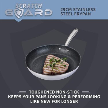 Сковорода Prestige Scratch Guard 29 см, індукційна, з нержавіючої сталі, антипригарна, з ручками з нержавіючої сталі, для індукції та газу, чорна, стійка до подряпин, підходить для посудомийної машини
