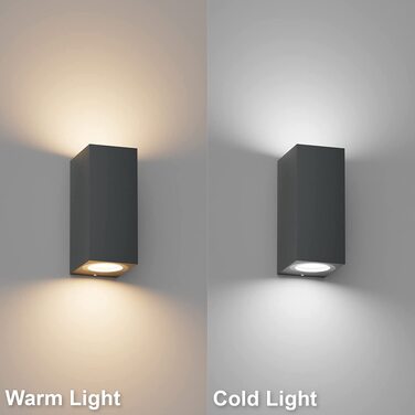 Набір настінних світильників Klighten (2 шт.), антрацит, сучасна квадратна лампа для вулиці та дому, водонепроникна IP65, патрон GU10, Up-Down підсвітка, алюміній