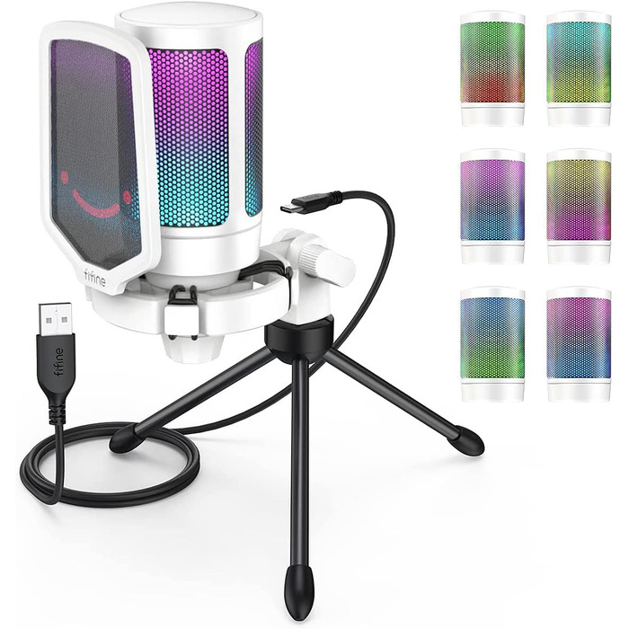 Ігровий USB мікрофон FIFINE для ПК, PS4, PS5, Mac з підставкою, кнопкою вимкнення звуку, поп-фільтром, антивібраційним кріпленням, для стрімінгу, подкастів, студії
