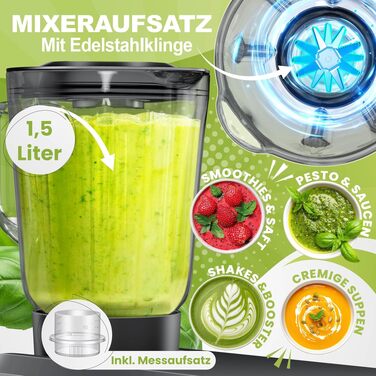 Кухонна машина KESSER 3в1 з м'ясорубкою та блендером, планетарний міксер 1500Вт, чаша 5.5л, 6 швидкостей, антрацит