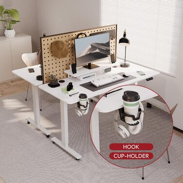 Електричний регульований стіл SANODESK 120x60 см з підставкою для монітора, гачком і колесами, ергономічний комп'ютерний стіл з 2-секційним телескопічним механізмом