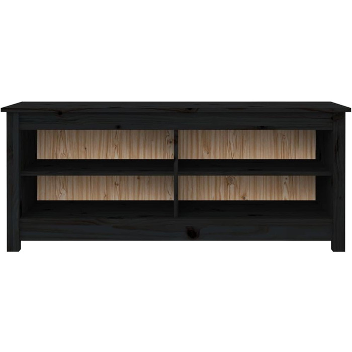 Стійка для взуття vidaXL з сидінням, чорна, масив сосни, 110x38x45.5 см, для коридору та передпокою, з великим місцем для зберігання