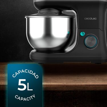 Міксер Cecotec Cecomixer Merengue 5L з потужністю 1200 Вт, 6 швидкостей, чорний, з нержавіючою чашею 5л та набором для збивання та замішування
