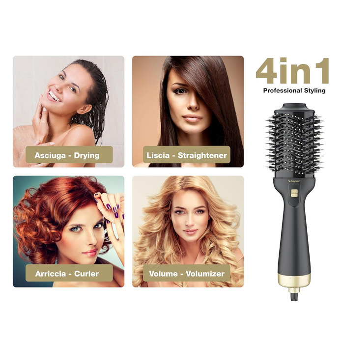 Фен-щітка Beper P301PIS100 1300 Вт, іонізація, 2 швидкості, для об'єму і швидкого сушіння та укладання волосся