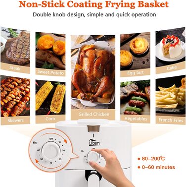 Аерофритюрниця Heißluftfritteuse 4L XL на 2-6 осіб, 1500Вт з функціями підігріву та підігріву, антипригарне покриття, біла