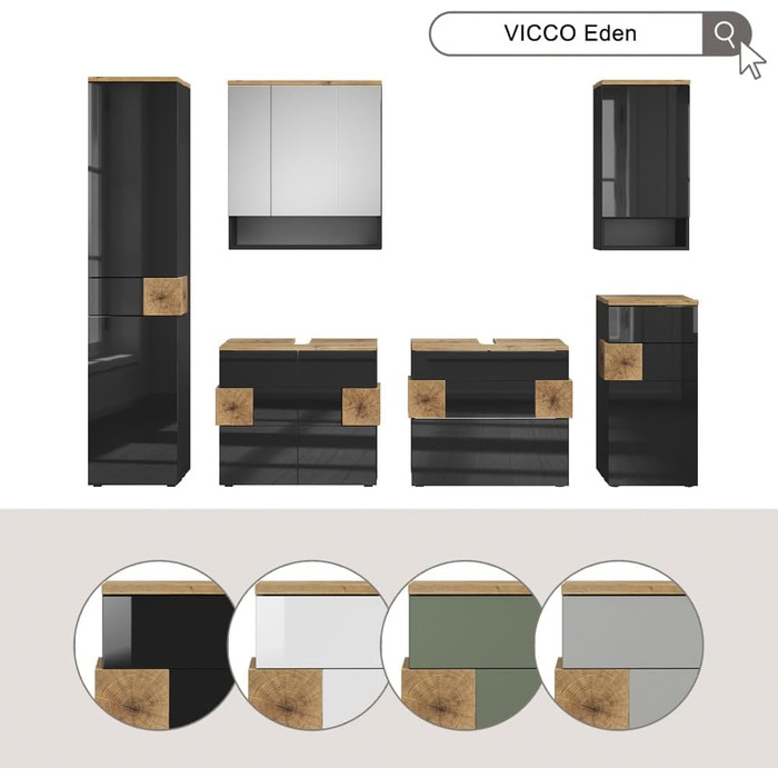 Тумба під умивальник Vicco Eden, 70 x 64.5 см, 2 шухляди, сіра, шафа для ванної кімнати