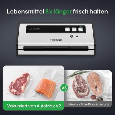 Вакууматор FRESKO Automax V2, автоматичний вакууматор для продуктів 140 Вт, подвійний гарячий шов, режими «сухий/вологий», чорний