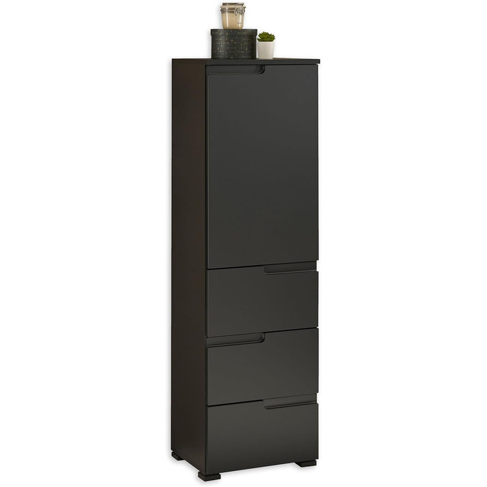 Висока комод-шафа для ванної SPICE з ящиками, чорна матова, 40x134x32 см, з великим місцем для зберігання