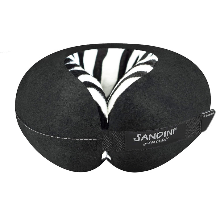 Подушка для подорожей SANDINI TravelFix Slim, плюш, ергономічна підтримка, з чохлом, зебра, преміум якість, зроблено в ЄС