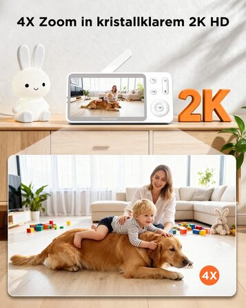 Відеоняня з камерою 1080P HD PTZ 360° та Wi-Fi: монітор для немовлят з додатком, нічним баченням, 4x Zoom, детекцією руху/звуку, двостороннім аудіо, автотрекінгом та сповіщеннями
