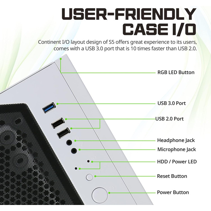 Корпус для ПК Zalman S5 ATX Midi Tower, білий, ігровий, скло, RGB підсвічування, вентилятори