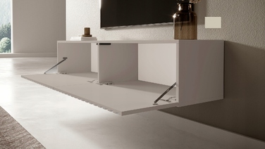 ТВ-тумба Telire 140 см, сіро-бежева, з ламельним фасадом - Selsey Design
