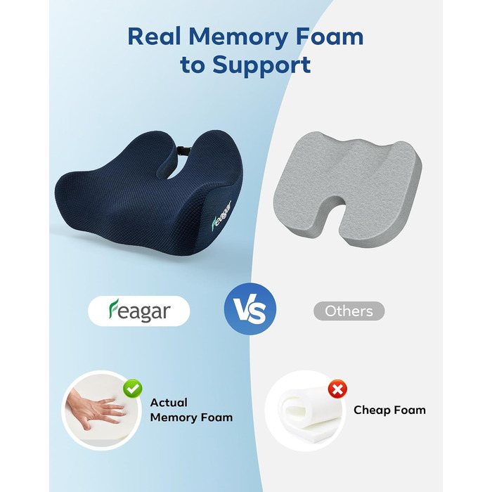 Ортопедична подушка для сидіння Feagar з Memory Foam - ергономічна подушка для офісного крісла, авто та дому - подушка для куприка, зняття напруги при тривалому сидінні, антиковзаюча (до 100 кг) (Темно-синій)