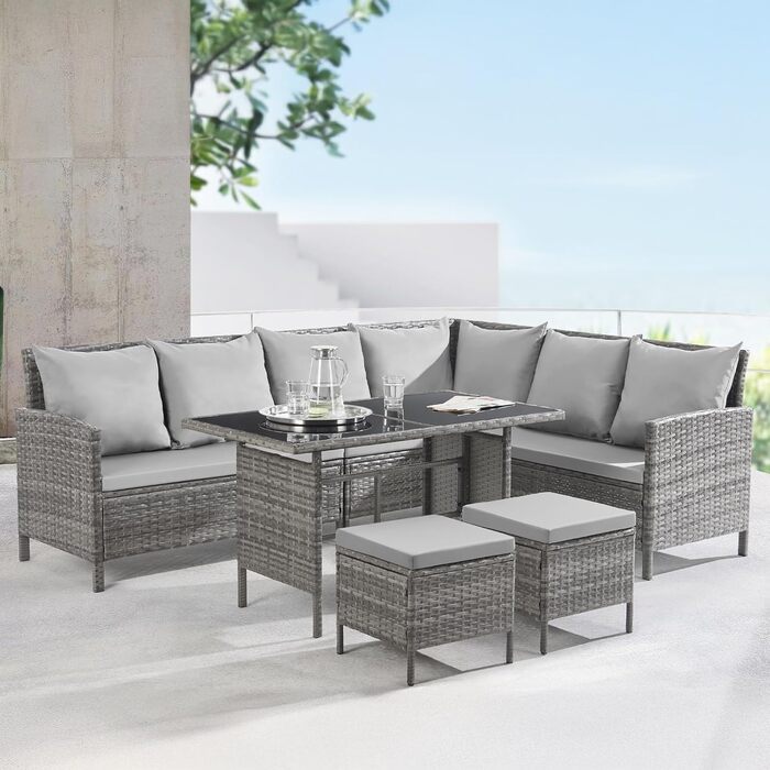 Садовий кутовий диван SVITA Madison Rattan-Lounge з ротангу сірого кольору для тераси та саду