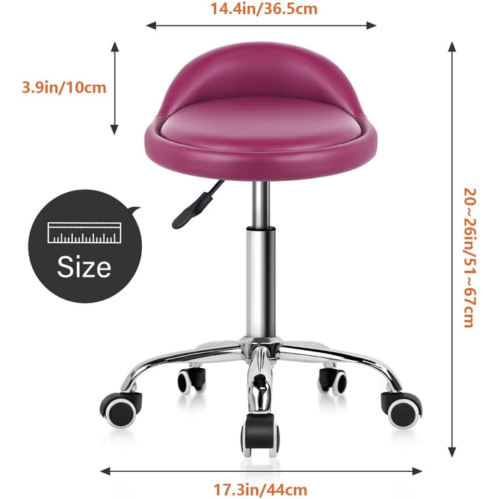 KKTONER офісний роликовий стілець з регульованою спинкою, обертовий, лілово-рожевий, для роботи і офісу