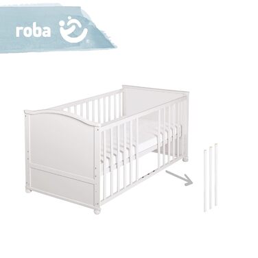Дитяче ліжечко roba Adam & Eule 70x140 см, біле, комплект: матрац, постіль, балдахін, дерев'яне, регульоване, трансформується у підліткове
