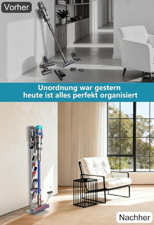 Стійка для пилососа Dyson Gen5 V15 V12 V11 V10 V8 V7 V6 – на підлогу, без свердління, 4 гаки, срібляста