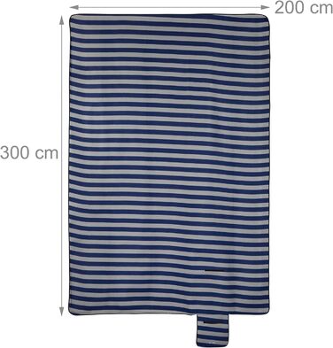 Пікнік-ковдра Relaxdays XXL 200x300 см, водонепроникна, ізольована, флісова, смугаста, з ручкою для перенесення, синьо-сіра