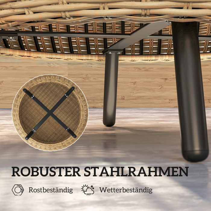 Outsunny Poly Rattan Бічний столик Круглий журнальний столик Журнальний столик зі скляною стільницею Балконний стіл Садовий стіл Диванний стіл Чайний столик Ротанговий стіл для саду Патіо Балкон, Ø75 x 42 см Коричневий