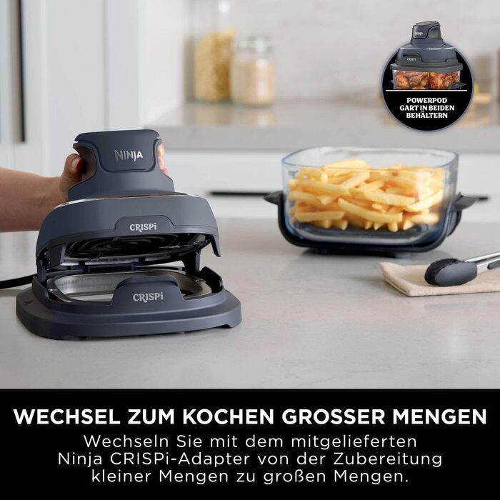 Ninja CRISPi Airfryer 3.8л, 4-в-1: фритюрниця, гриль, підігрів, Recrisp, сірий, 1700W, FN101EUSTGD