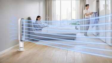 Dyson Cool AM07 Тихий турбовентилятор 100 см з пультом, енергозберігаючий, 9 годин таймер, для спальні, 10 швидкостей, білий/сріблястий