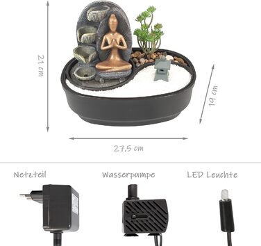 Декоративний настільний фонтан LEMODO з LED-підсвіткою, скляною кулею та ефектом водоспаду для дому та Zen-саду (Namaste)