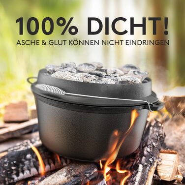Набір чавунного казана BBQ Dutch Oven [Das Original] 10,8 л з підставкою та кришкою-гриль 2,2 л, піднімачем та електронною книгою рецептів