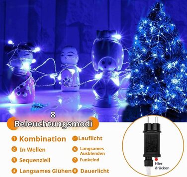 Світлодіодна гірлянда 100м 1000 LED на мідному дроті, синя, водонепроникна (8 режимів) для вулиці, дому, саду та святкового декору