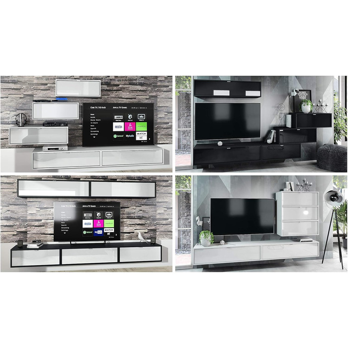 Підвісна ТВ тумба Vladon Lana 80x29x37 см, білий матовий корпус, фасади Scratchy Metal, велика палітра кольорів, вироблено в Німеччині