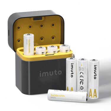 Набір акумуляторів imuto AA 1.5V 3600mWh (8 шт.) з LED зарядним пристроєм для швидкого заряджання, для цифрових камер, іграшок та електроніки
