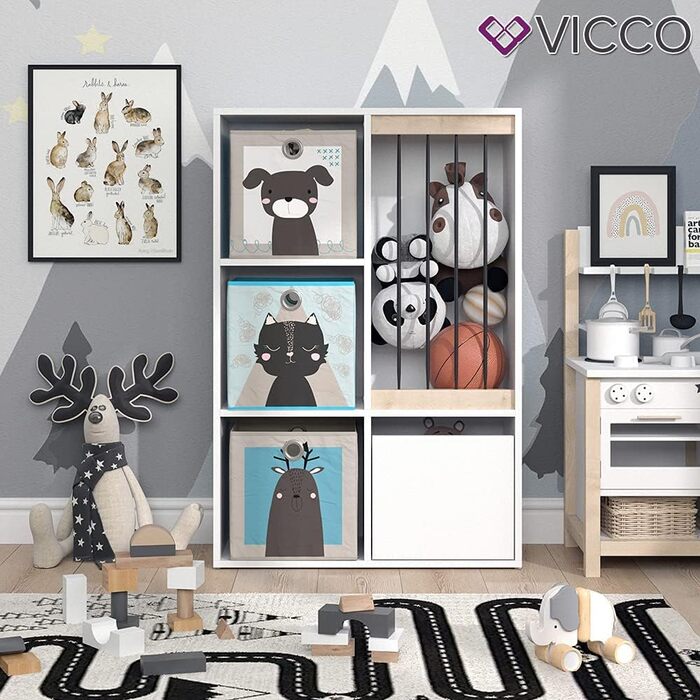 Дитячий стелаж Vicco Luigi білий 72x108 см з 2 коробами, дизайн Лев/Крокодил