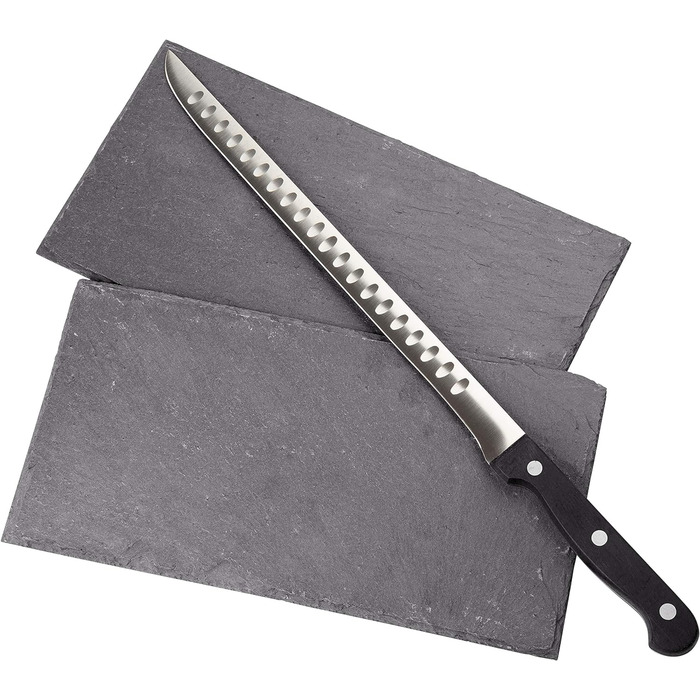Підставка для хамону Steelblade з лакованого дерева + ніж для хамону + 2 тарілки з натурального сланцю, міцна підставка для нарізки хамону та палети