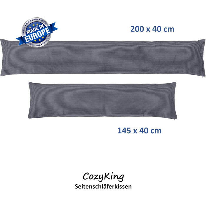 Подушка для сну на боку 200x40 см Cord / Кремовий - з сертифікатом Öko-Tex, прання при 40°C, ідеальна як подушка для вагітних, годування або для тривалого сну (Сірий, 200x40 см)