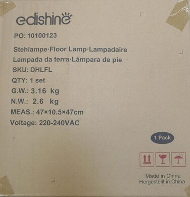 Торшер EDISHINE з диммером, тринога з дерева, дистанційне керування, LED E27, таймер, 3 кольори світла, льняний абажур, вінтажний стиль, для вітальні