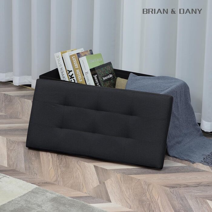 Складаний пуф-скриня BRIAN & DANY з лляної тканини, чорний, 76x38x38 см, з місцем для зберігання