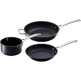 Набір каструль Le Creuset 3 шт. з антипригарним покриттям, діаметр 16, 24, 26 см, для всіх типів плит (в т.ч. індукційних), антрацит/срібло
