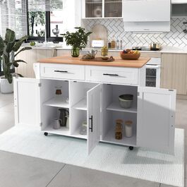 Кухонний острів DRIXNO (120×45×90 см) — багатофункціональний стіл-шафа для кухні та вітальні з сосновими кошиками для зберігання, чорний/білий