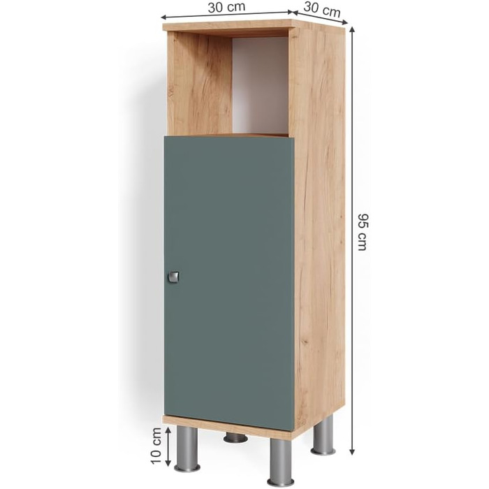 Шафа для ванної Vicco Fynn, середня, зелена/дуб золота, 30x95x30 см